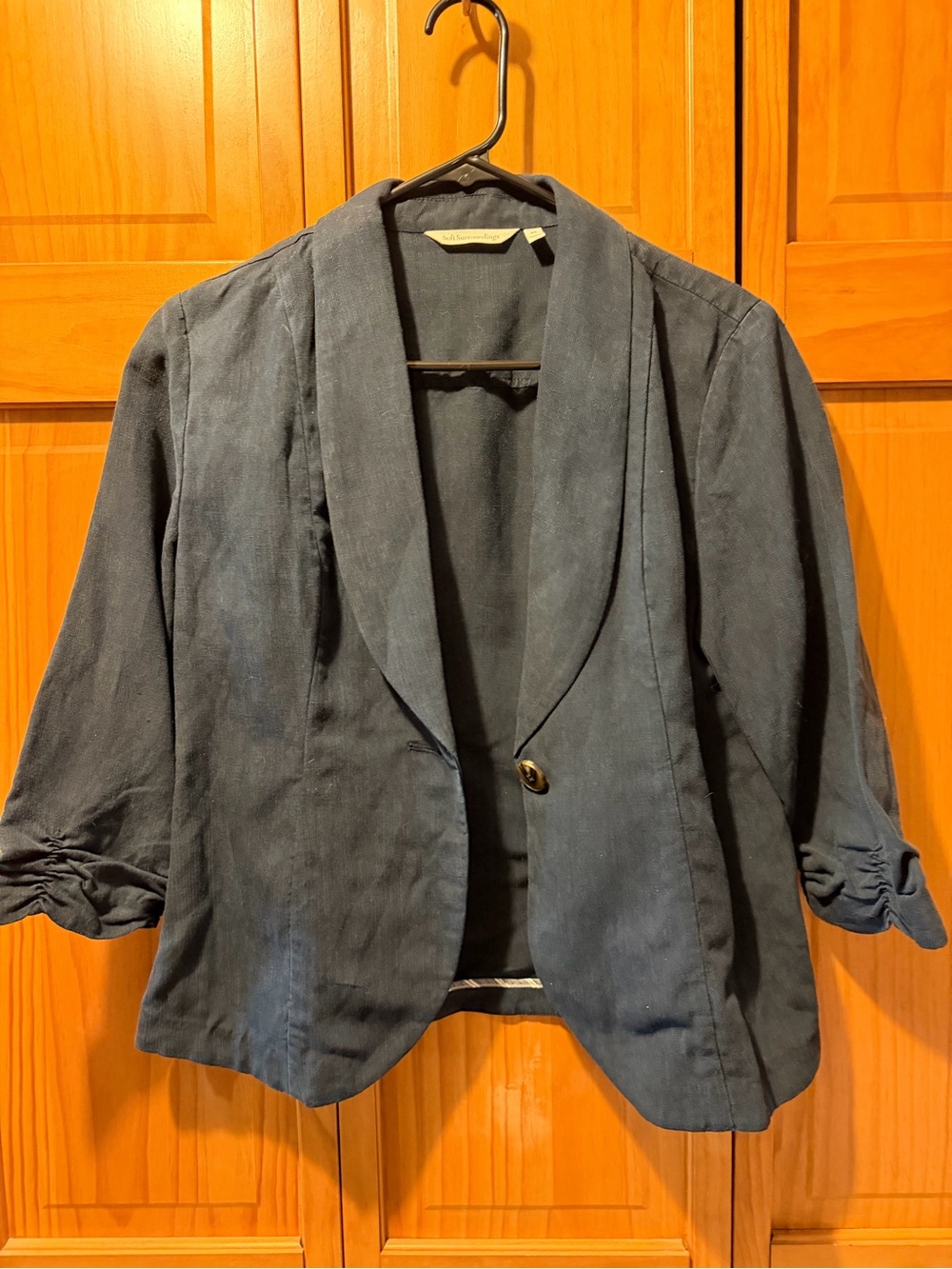 Soft Surroundings Navy Shawl Collar Single-Button Blazer